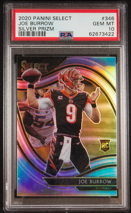 2020 Panini Select Silver Prizm Joe Burrow Rookie Field Level #346 PSA 10 62673422