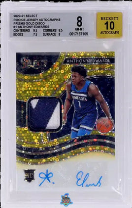 2020 Anthony Edwards BGS 8 10 Select Rookie Jersey Auto Gold Disco Prizm #1 2/10