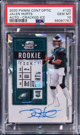 2020 Jalen Hurts PSA 10 Contenders Optic Rookie Cracked Ice Auto #122 18/22