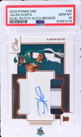 2020 Jalen Hurts PSA 10 One Dual Patch Auto Bronze #44 46/49