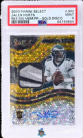2020 Jalen Hurts PSA 9 Select Rookie Sig Mem Prizm Gold Disco #JHU 4/10