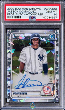 2020 Jasson Dominguez PSA 10 Bowman Chrome Pros Auto Atomic Ref #CPAJDO 43/100