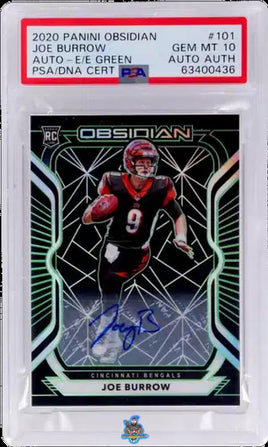 2020 Joe Burrow PSA 10 Authentic Obsidian Rookie Auto Electric Etch Green 15/15