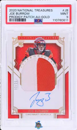 2020 Joe Burrow PSA 9 National Treasures Rookie Prodigy Patch Gold Auto 3/25