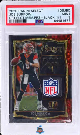 2020 Joe Burrow PSA 9 Select Draft Selections Mem Black Prizm #DSJBO 1/1