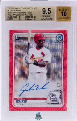 2020 Jordan Walker BGS 9.5 10 Bowman Chrome Draft Red Wave Auto Refractor 5/5