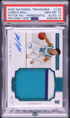 2020 Lamelo Ball PSA 10 10 National Treasures Rookie Patch Auto #130 59/75
