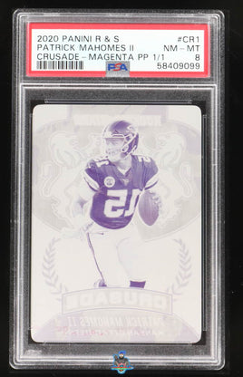 2020 Patrick Mahomes PSA 8 Rookies and Stars Crusade Magenta Printing Plate 1/1