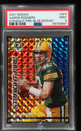 2021 Mosaic Aaron Rodgers Straight Fire Blue Mosaic /99 PSA 9