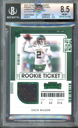 2021 Zach Wilson BGS 8.5 Contenders Rookie Ticket Swatch #RSVZWI