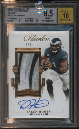 2021 Panini Flawless Jalen Hurts Patch Auto Bronze #PAJHU 4 of 6 BGS 8.5 Auto 10 0015350900