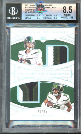 2021 Panini National Treasures Zach Wilson Elijah Moore Rookie NFL Gear Combo Materials Holo Silver #RG-ZE 21 of 25 BGS 8.5 0014723118