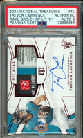 2021 Panini National Treasures Trevor Lawrence Rookie NFL Gear NFLP Laundry Tag Auto #RSC-TL 1 of 1 PSA 9 72895354