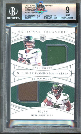 2021 Zach Wilson Elijah Moore BGS 9 National Treasures Gear Combo Mats 91/99