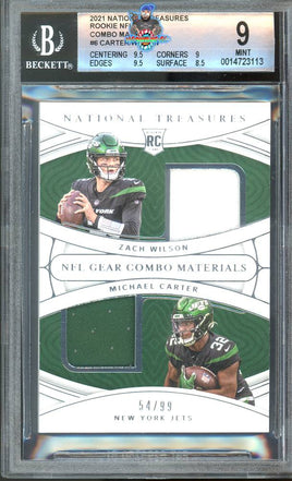 2021 Zach Wilson Michael Carter BGS 9 National Treasures Rookie Patch 54/99