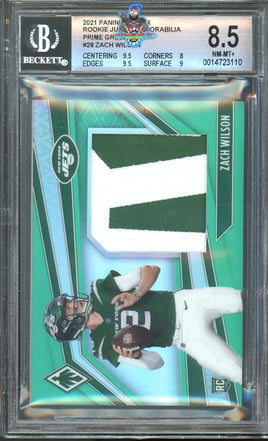 2021 Panini Phoenix Zach Wilson Rookie Jumbo Memorabilia Prime Green 6 of 10 BGS 8.5 0014723110