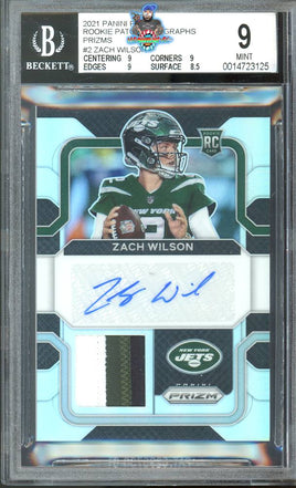 2021 Zach Wilson BGS 9 10 Prizm Rookie Patch Auto #RPAZW 76/99