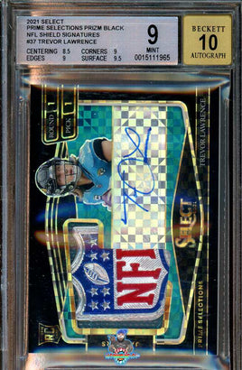 2021 Panini Select Trevor Lawrence Prime Selections Prizm Black NFL Shield Auto #PS-TLR 1 of 1 BGS 9 Auto 10 0015111965