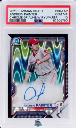 2021 Andrew Painter PSA 10 Bowman Draft Chrome DP Auto Black White RW Ref #CDAAP