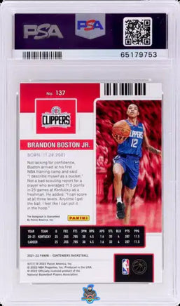 2021 Brandon Boston PSA 10 Contenders Rookie Cracked Ice Auto #137 11/25