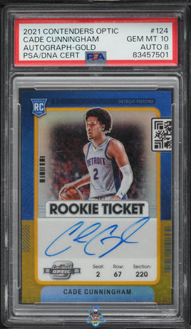 2021 Cade Cunningham PSA 10 8 Contenders Optic Rookie Ticket Auto Gold #124 8/10