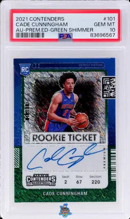 2021 Cade Cunningham PSA 10 Contenders Rookie Auto Ticket Prem Green Shmr #101