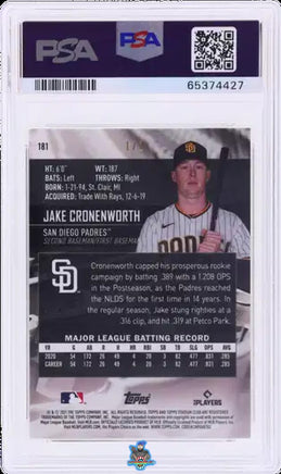 2021 Jake Cronenworth PSA 9 Topps Stadium Club Chrome Superfractor #181 1/1