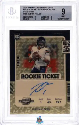 2021 Justin Fields BGS 9 Contenders Optic Rookie Ticket Gold Vinyl Auto #108 1/1