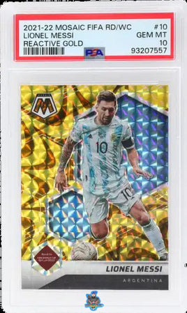 2021 Lionel Messi PSA 10 Mosaic FIFA Reactive Gold #10