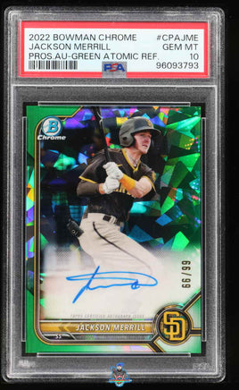 2022 Jackson Merrill PSA 10 Bowman Chrome Pros Auto Green Refractor #CPAJME /99