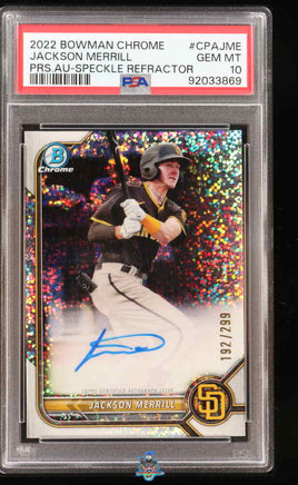 2022 Jackson Merrill PSA 10 Bowman Chrome Pros Auto Speckle Refractor /299