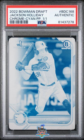 2022 Bowman Draft Chrome Cyan Printing Plate #BDC-168 Jackson Holliday Rookie Card 1 of 1 – PSA Auth 81437278