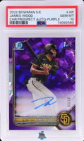 2022 Bowman Sapphire Chrome Prospect Autograph Purple Refractor James Wood #BSPAJW 3 of 10 PSA 10 74092560