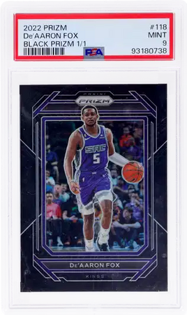 2022 De'Aaron Fox PSA 9 Prizm Black Prizm #118 /1