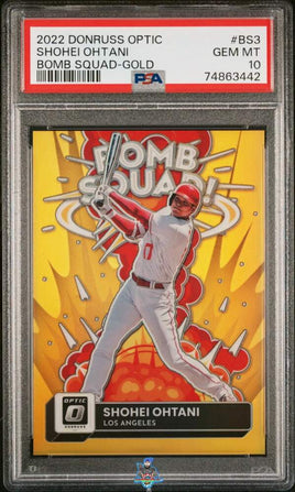 2022 Shohei Ohtani PSA 10 Donruss Optic Bomb Squad Gold #BS3 2/10