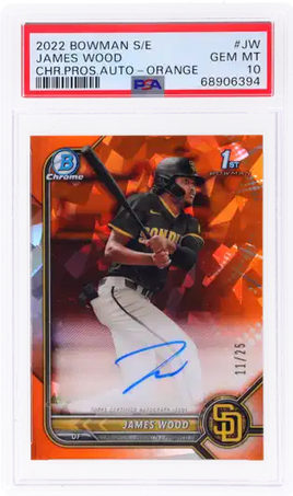 2022 James Wood PSA 10 Bowman Sapphire Chrome Pros Auto Orange #BSPAJW /25