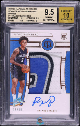 2022 Paolo Banchero BGS 9.5 10 National Treasures Rookie Patch Auto Bronze /49