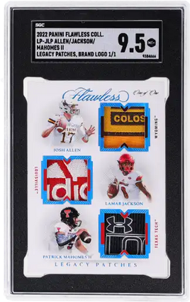 2022 Panini Flawless Collegiate Legacy Patches Brand Logo Lamar Jackson Patrick Mahomes Josh Allen #11 1 of 1 SGC 9.5 9384666