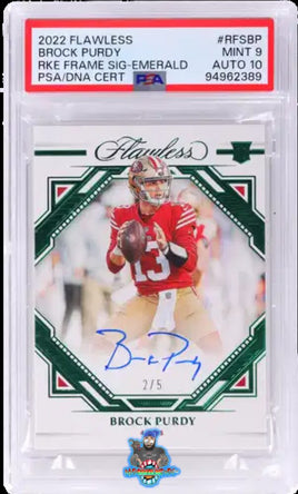 2022 Panini Flawless Rookie Frame Signature Emerald Brock Purdy #19 PSA 9 Auto 10 94962389