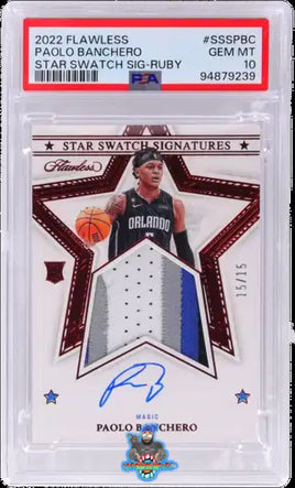 2022 Panini Flawless Star Swatch Signature Ruby Paolo Banchero #3 Game Worn RPA 15 of 15 PSA 10 94879239