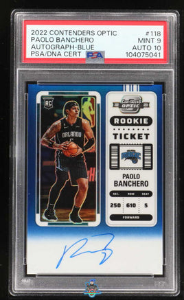 2022 Paolo Banchero PSA 9 10 Contenders Optic Rookie Ticket Auto Blue Prizm /49