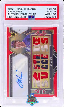 2022 Joe Mauer PSA 9 10 Topps Triple Threads Auto Relics Ruby #TTARJMA3 /1