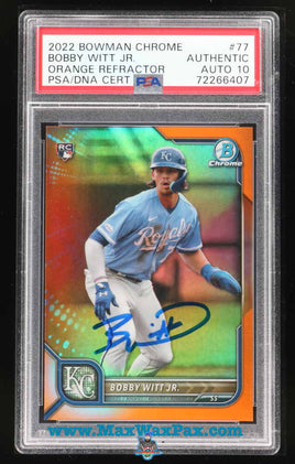 2022 Bobby Witt Jr. PSA 10 Bowman Chrome Orange Ref Rookie Auto #77 12/25