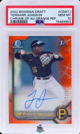 2022 Termarr Johnson PSA 10 Bowman Draft Chrome DP Auto Orange Refractor 12/25