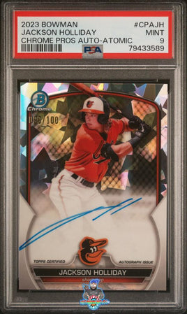 2023 Bowman Chrome Prospect Autographs Atomic #CPA-JH Jackson Holliday Signed Rookie Card 99 of 100 - PSA 9 79433589