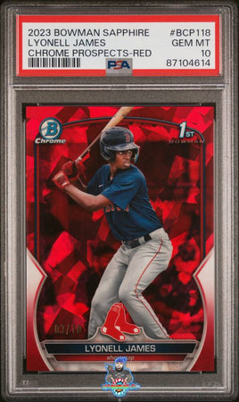 2023 Lyonell James PSA 10 Bowman Sapphire Chrome Pros Red Auto #BCP118 3/10