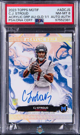 2023 CJ Stroud PSA 8 Authentic Topps Motif Acrylic Drip Auto Gold #ADCJS 1/1