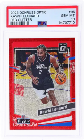 2023 Donruss Optic Kawhi Leonard Red Glitter #95 /75 PSA 10