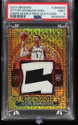 2023 Obsidian Victor Wembanyama Unbreakable Mem. Gold Flood  /10 PSA 9