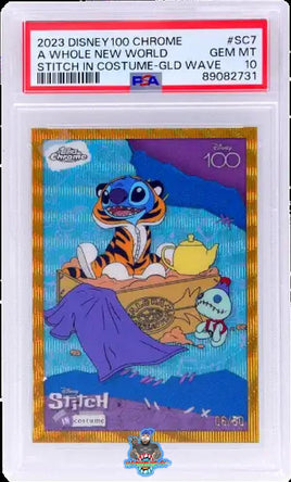 2023 Topps Chrome Disney 100 Years of Wonder Stitch In Costume Gold Wave Refractor Whole New World #SC7 6 of 50 PSA 10 89082731